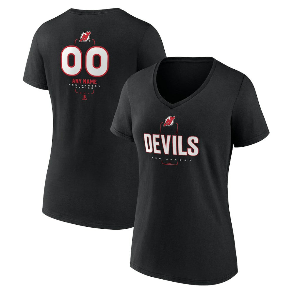 NHL,Custom New Jersey Devils Women's Personalized Name & Number Midfielder V-Neck T-Shirt - Black