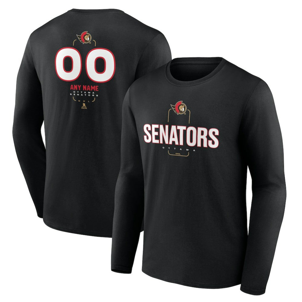 NHL,Custom Ottawa Senators Personalized Name & Number Midfielder Long Sleeve T-Shirt - Black