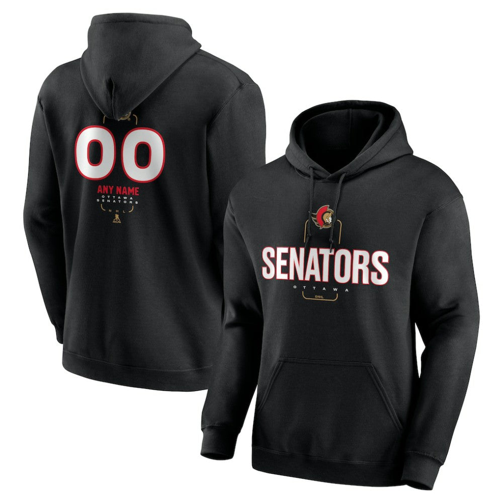 NHL,Custom Ottawa Senators Personalized Name & Number Midfielder Pullover Hoodie - Black