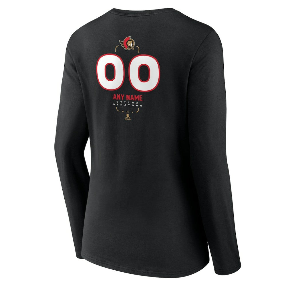 NHL,Custom Ottawa Senators Women's Personalized Name & Number Midfielder Long Sleeve V-Neck T-Shirt - Black