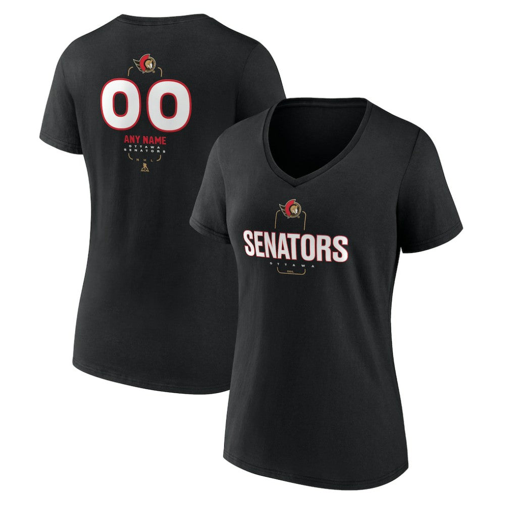 NHL,Custom Ottawa Senators Women's Personalized Name & Number Midfielder V-Neck T-Shirt - Black