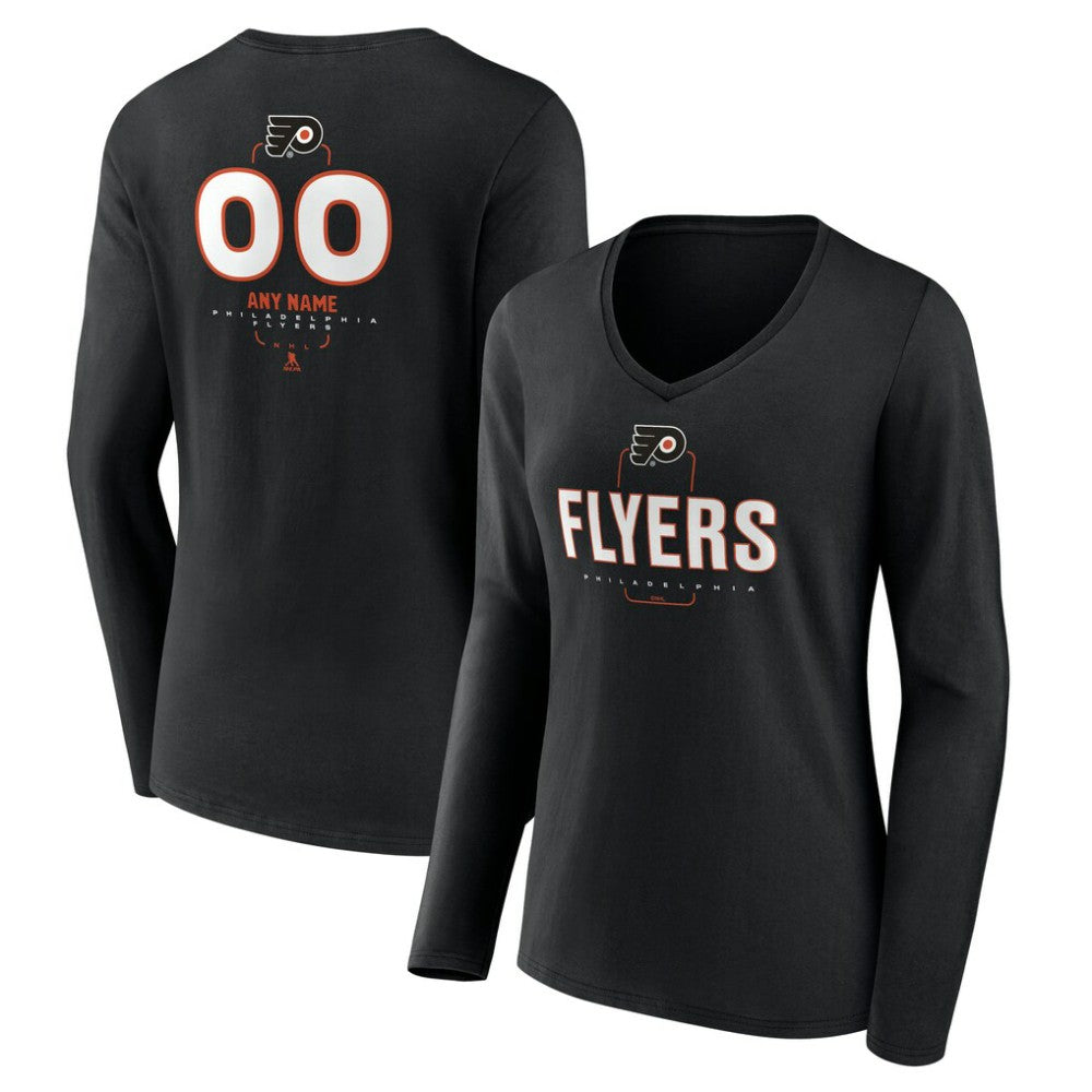 NHL,Custom Philadelphia Flyers Women's Personalized Name & Number Midfielder Long Sleeve V-Neck T-Shirt - Black