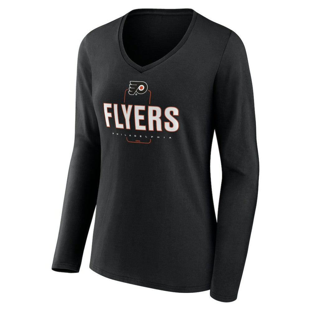 NHL,Custom Philadelphia Flyers Women's Personalized Name & Number Midfielder Long Sleeve V-Neck T-Shirt - Black