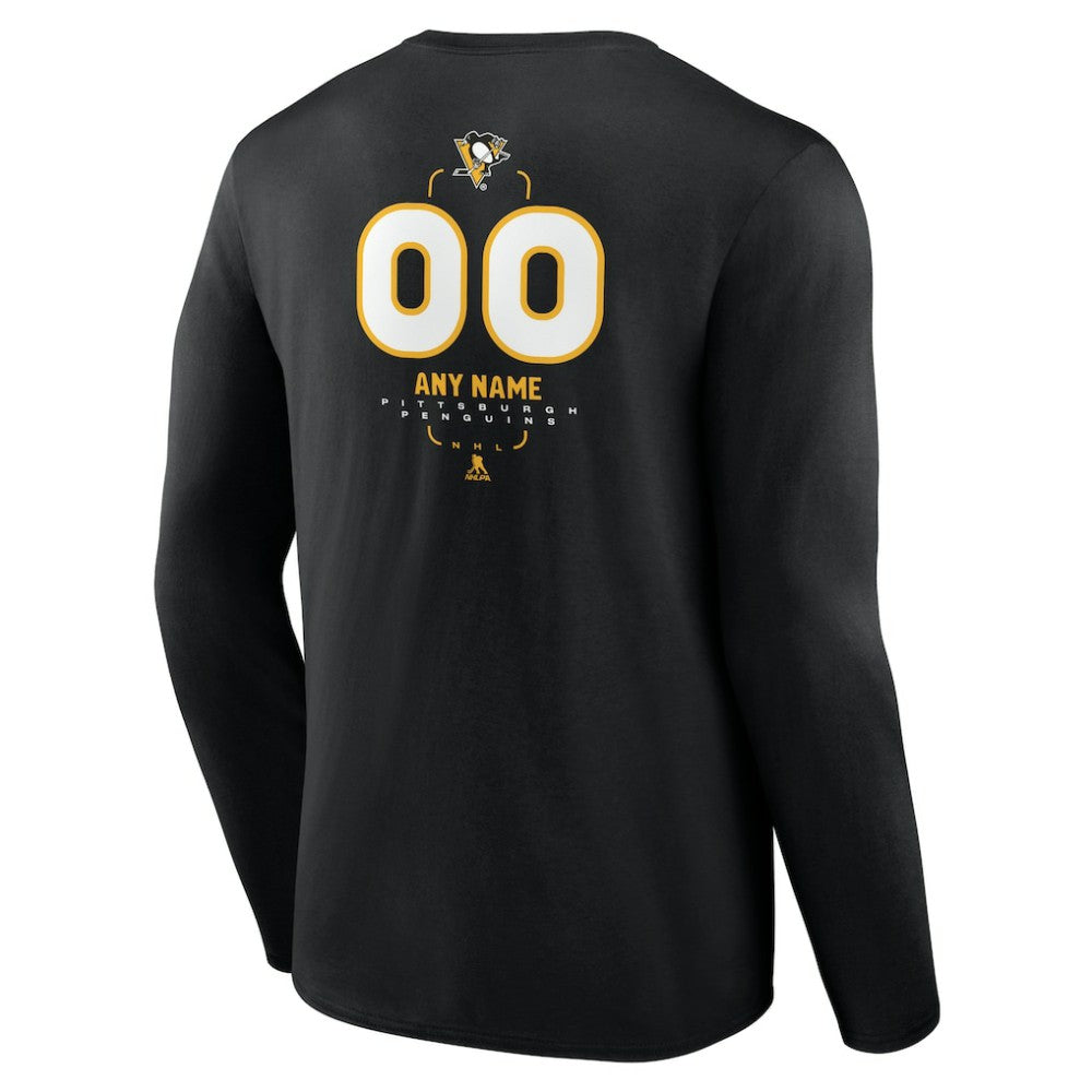 NHL,Custom Pittsburgh Penguins Personalized Name & Number Midfielder Long Sleeve T-Shirt - Black