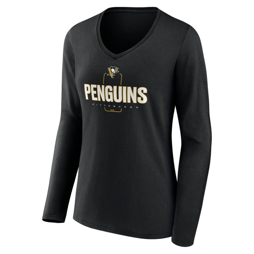 NHL,Custom Pittsburgh Penguins Women's Personalized Name & Number Midfielder Long Sleeve V-Neck T-Shirt - Black