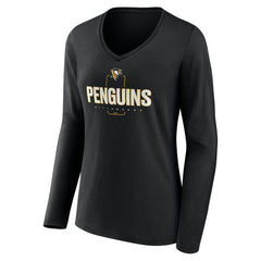 NHL,Custom Pittsburgh Penguins Women's Personalized Name & Number Midfielder Long Sleeve V-Neck T-Shirt - Black