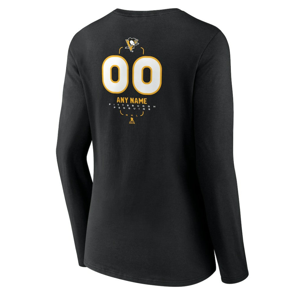NHL,Custom Pittsburgh Penguins Women's Personalized Name & Number Midfielder Long Sleeve V-Neck T-Shirt - Black