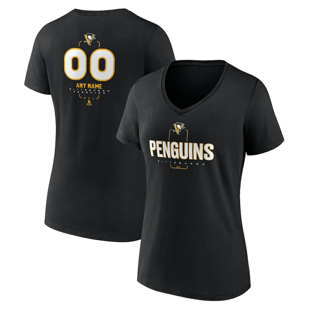 NHL,Custom Pittsburgh Penguins Women's Personalized Name & Number Midfielder V-Neck T-Shirt - Black