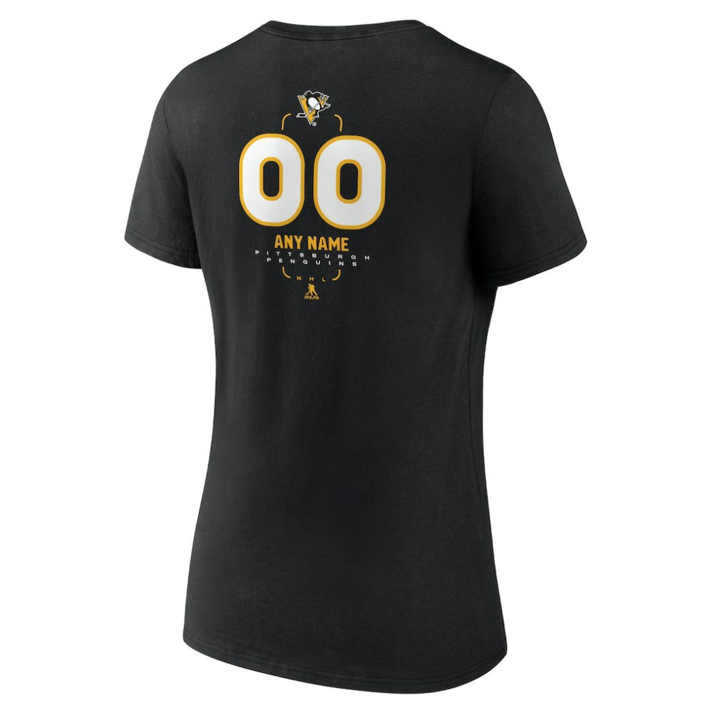 NHL,Custom Pittsburgh Penguins Women's Personalized Name & Number Midfielder V-Neck T-Shirt - Black