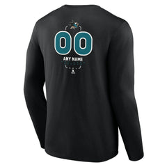 NHL,Custom San Jose Sharks Personalized Name & Number Midfielder Long Sleeve T-Shirt - Black