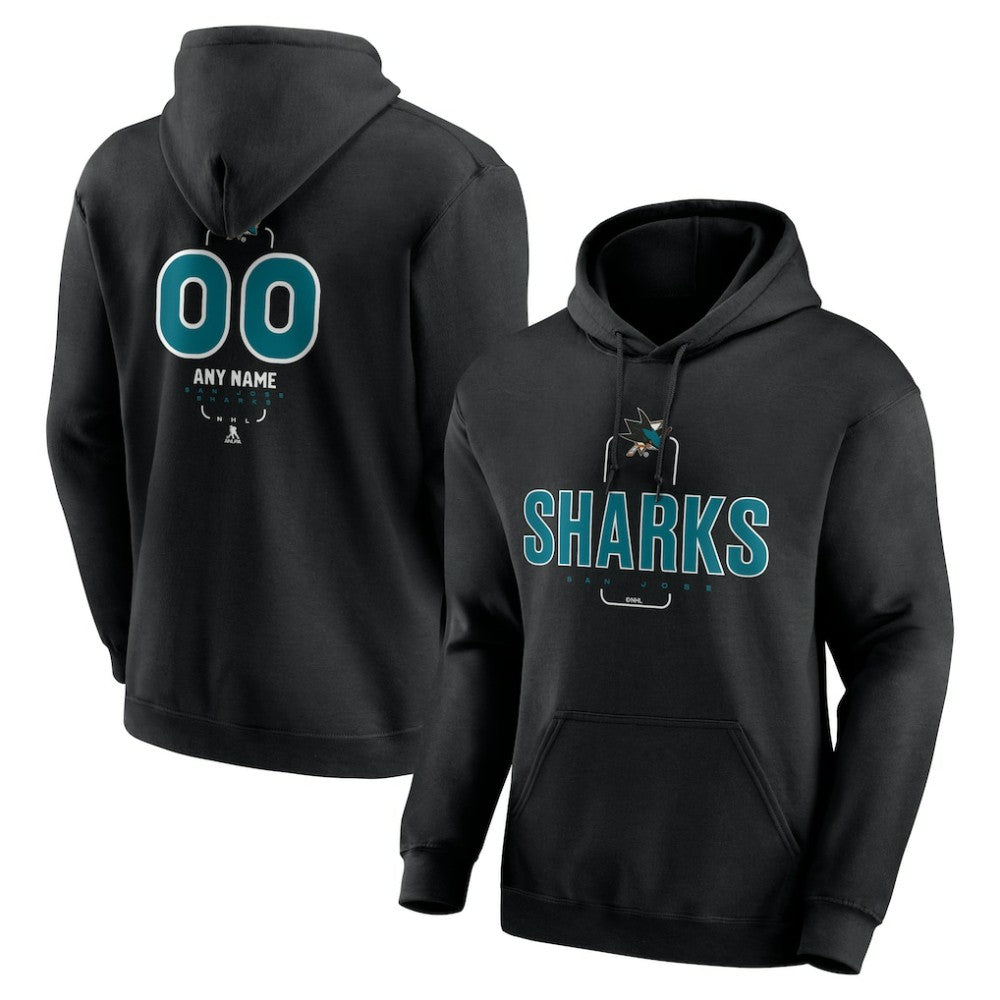 NHL,Custom San Jose Sharks Personalized Name & Number Midfielder Pullover Hoodie - Black