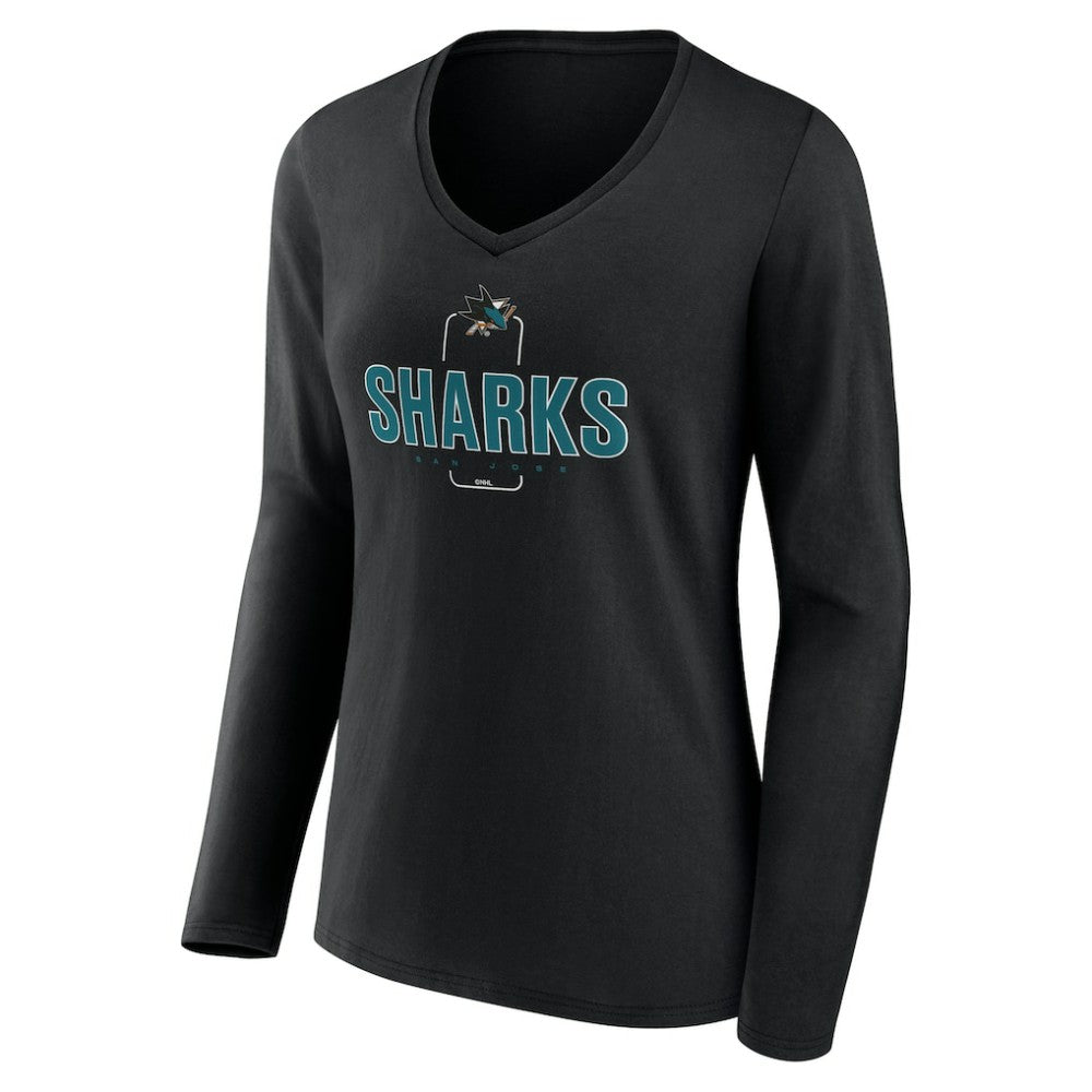 NHL,Custom San Jose Sharks Women's Personalized Name & Number Midfielder Long Sleeve V-Neck T-Shirt - Black