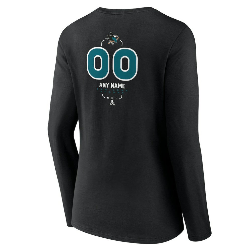 NHL,Custom San Jose Sharks Women's Personalized Name & Number Midfielder Long Sleeve V-Neck T-Shirt - Black