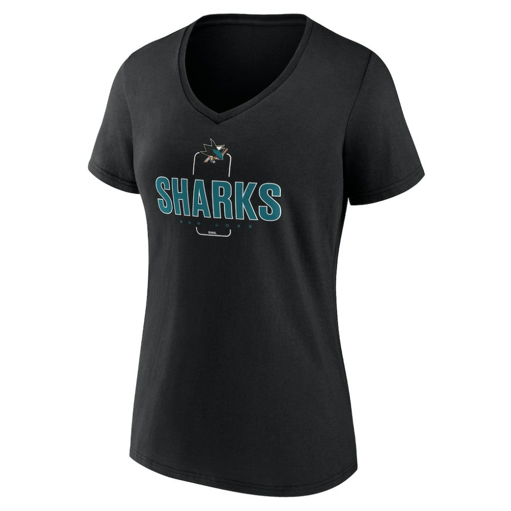 NHL,Custom San Jose Sharks Women's Personalized Name & Number Midfielder V-Neck T-Shirt - Black