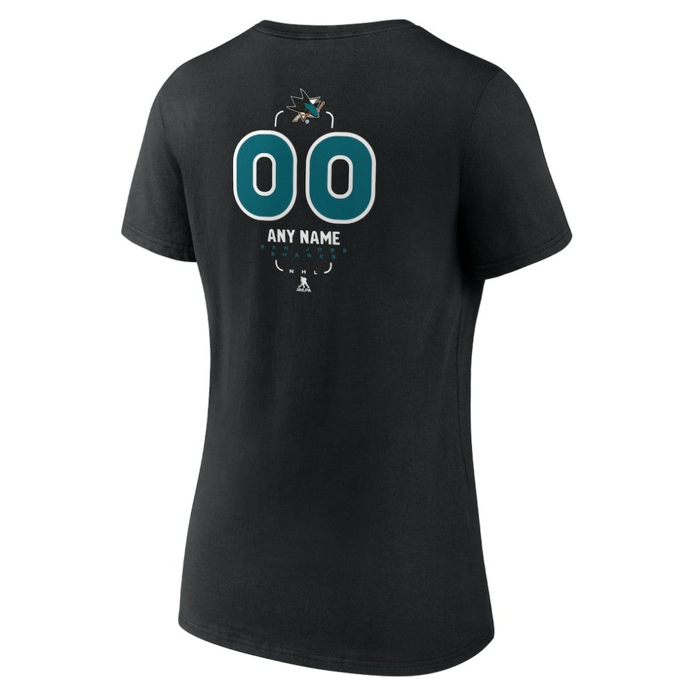 NHL,Custom San Jose Sharks Women's Personalized Name & Number Midfielder V-Neck T-Shirt - Black