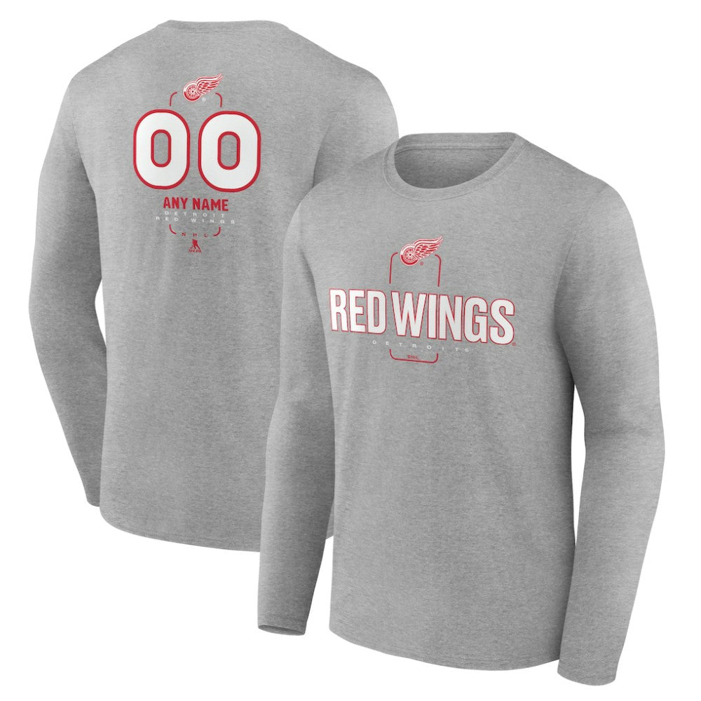 NHL,Custom Detroit Red Wings Personalized Name & Number Midfielder Long Sleeve T-Shirt - Gray