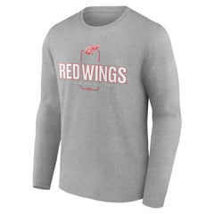 NHL,Custom Detroit Red Wings Personalized Name & Number Midfielder Long Sleeve T-Shirt - Gray