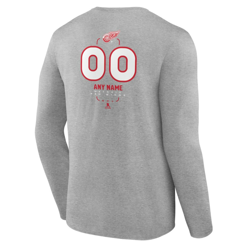 NHL,Custom Detroit Red Wings Personalized Name & Number Midfielder Long Sleeve T-Shirt - Gray