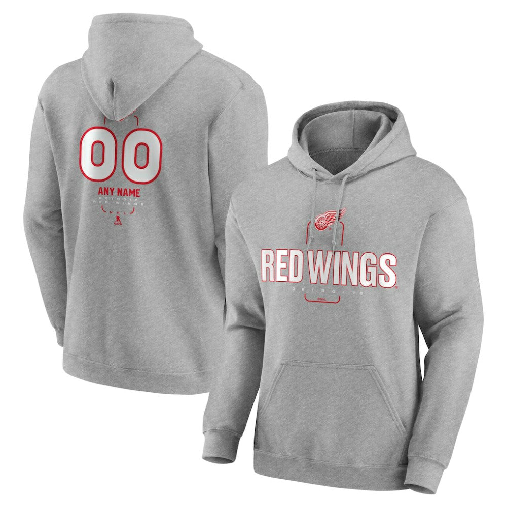 NHL,Custom Detroit Red Wings Personalized Name & Number Midfielder Pullover Hoodie - Gray