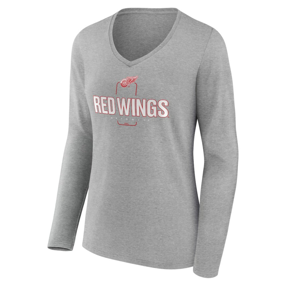 NHL,Custom Detroit Red Wings Women's Personalized Name & Number Midfielder Long Sleeve V-Neck T-Shirt - Gray