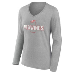 NHL,Custom Detroit Red Wings Women's Personalized Name & Number Midfielder Long Sleeve V-Neck T-Shirt - Gray