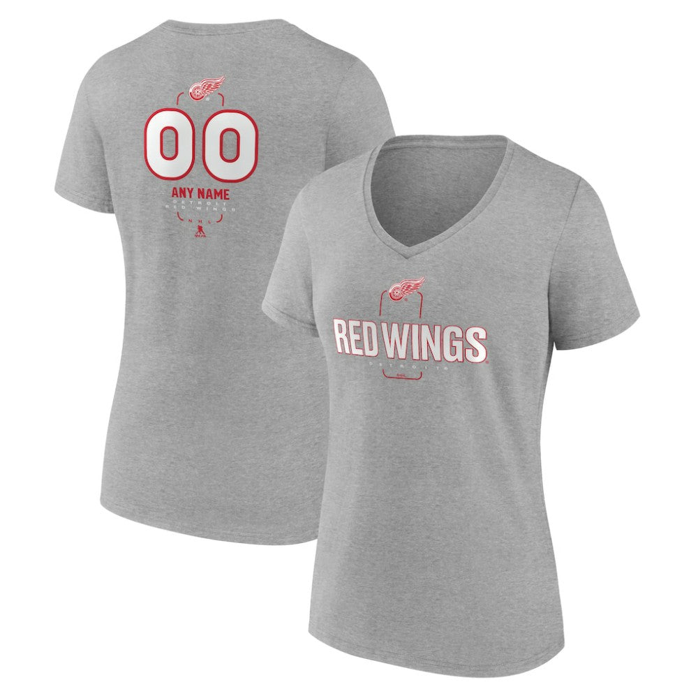 NHL,Custom Detroit Red Wings Women's Personalized Name & Number Midfielder V-Neck T-Shirt - Gray