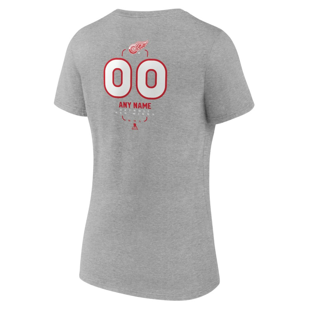 NHL,Custom Detroit Red Wings Women's Personalized Name & Number Midfielder V-Neck T-Shirt - Gray