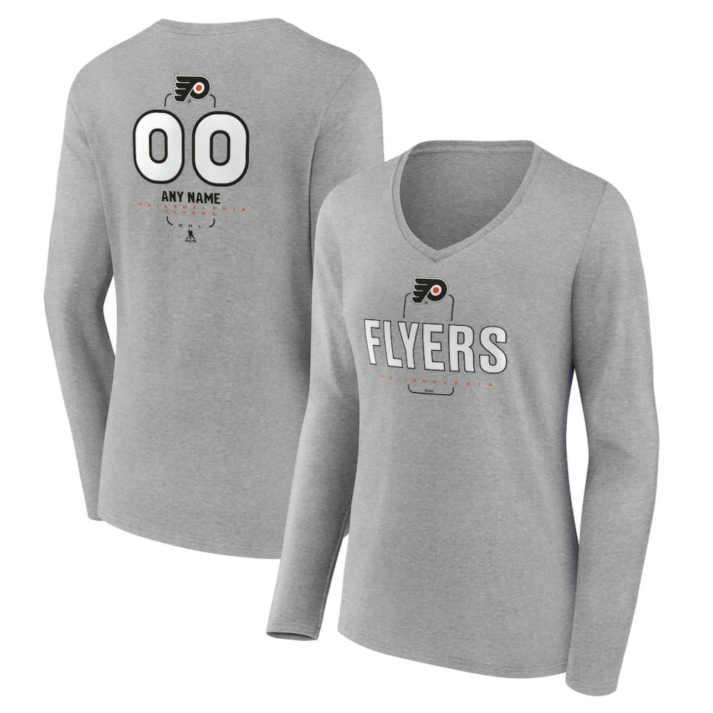 NHL,Custom Philadelphia Flyers Women's Personalized Name & Number Midfielder Long Sleeve V-Neck T-Shirt - Gray