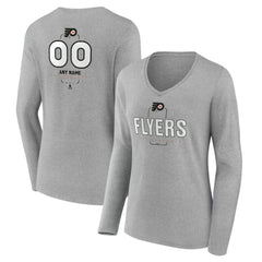 NHL,Custom Philadelphia Flyers Women's Personalized Name & Number Midfielder Long Sleeve V-Neck T-Shirt - Gray
