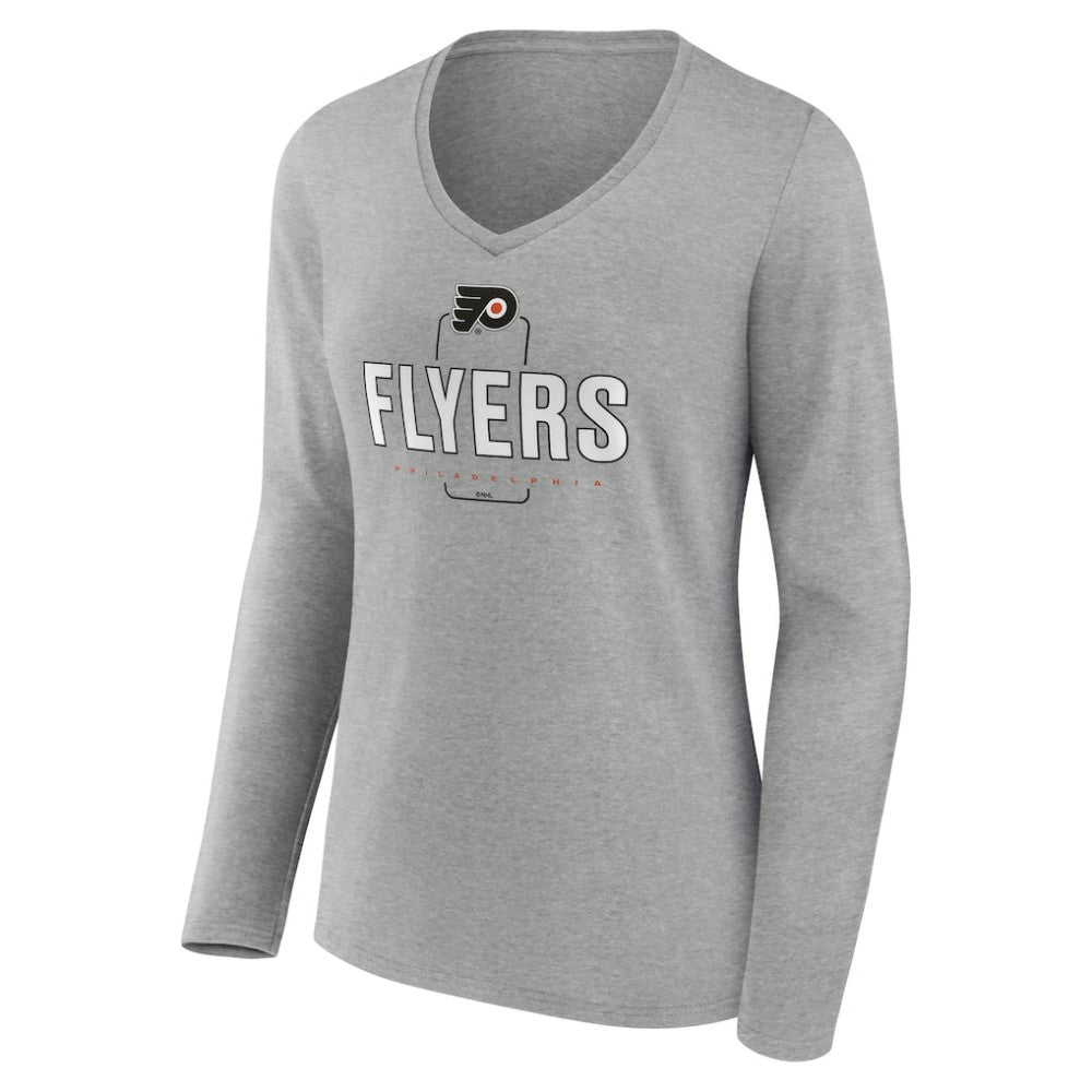 NHL,Custom Philadelphia Flyers Women's Personalized Name & Number Midfielder Long Sleeve V-Neck T-Shirt - Gray