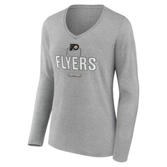 NHL,Custom Philadelphia Flyers Women's Personalized Name & Number Midfielder Long Sleeve V-Neck T-Shirt - Gray