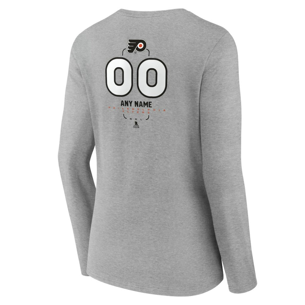 NHL,Custom Philadelphia Flyers Women's Personalized Name & Number Midfielder Long Sleeve V-Neck T-Shirt - Gray