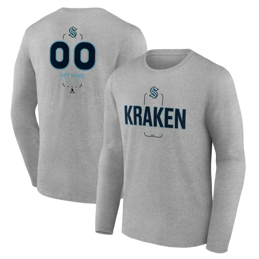 NHL,Custom Seattle Kraken Personalized Name & Number Midfielder Long Sleeve T-Shirt - Gray