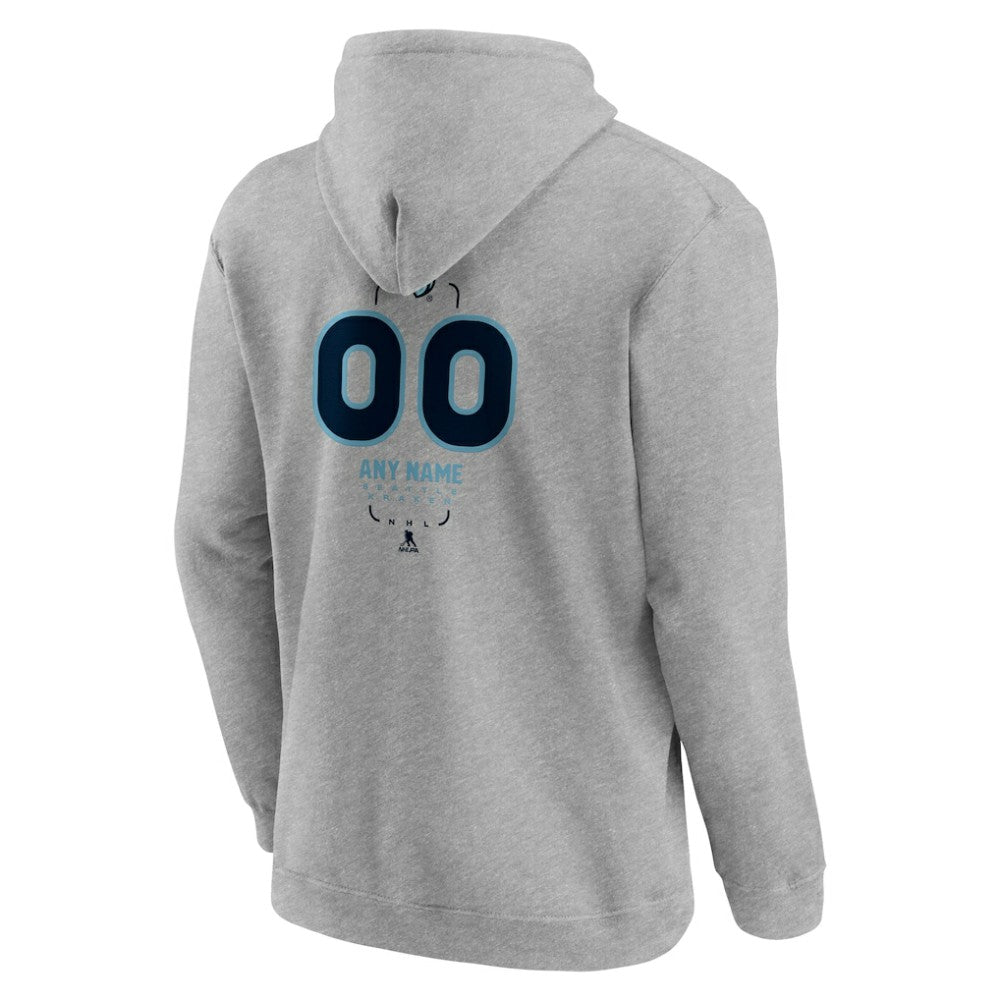 NHL,Custom Seattle Kraken Personalized Name & Number Midfielder Pullover Hoodie - Gray