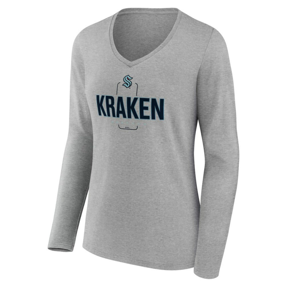 NHL,Custom Seattle Kraken Women's Personalized Name & Number Midfielder Long Sleeve V-Neck T-Shirt - Gray