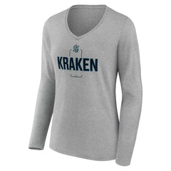 NHL,Custom Seattle Kraken Women's Personalized Name & Number Midfielder Long Sleeve V-Neck T-Shirt - Gray