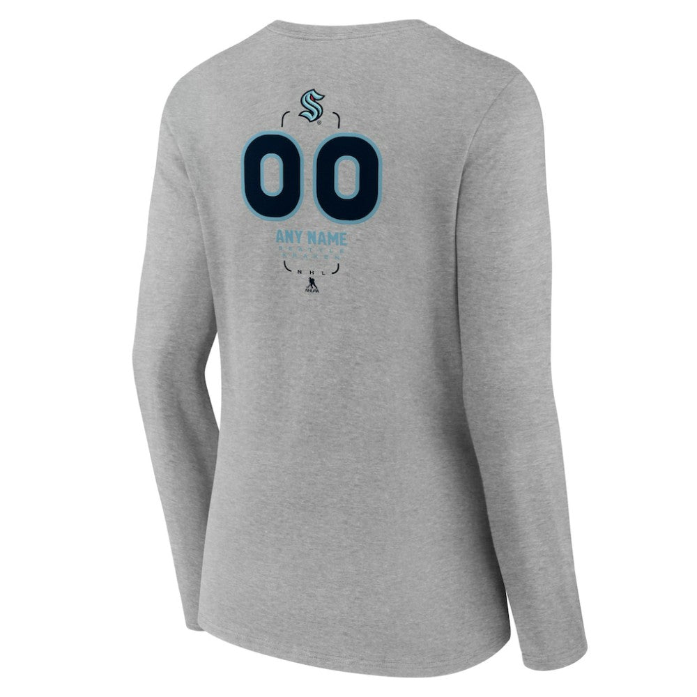 NHL,Custom Seattle Kraken Women's Personalized Name & Number Midfielder Long Sleeve V-Neck T-Shirt - Gray