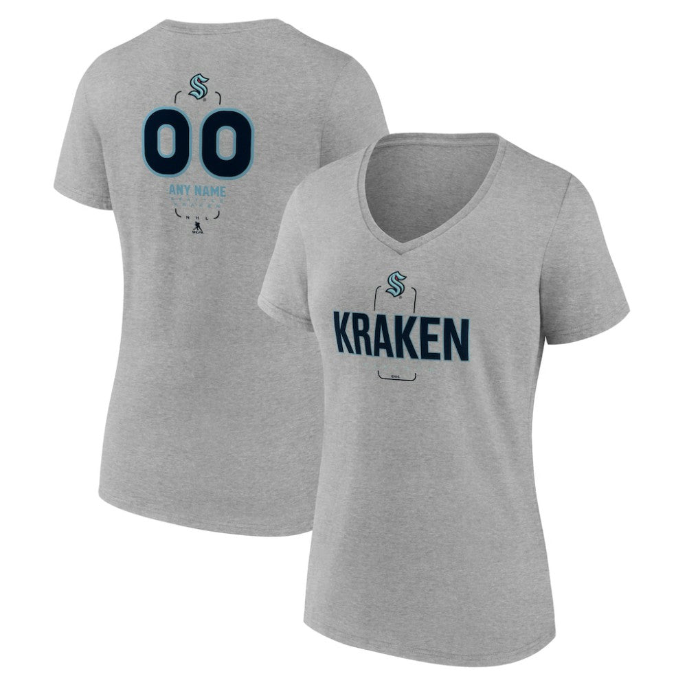 NHL,Custom Seattle Kraken Women's Personalized Name & Number Midfielder V-Neck T-Shirt - Gray