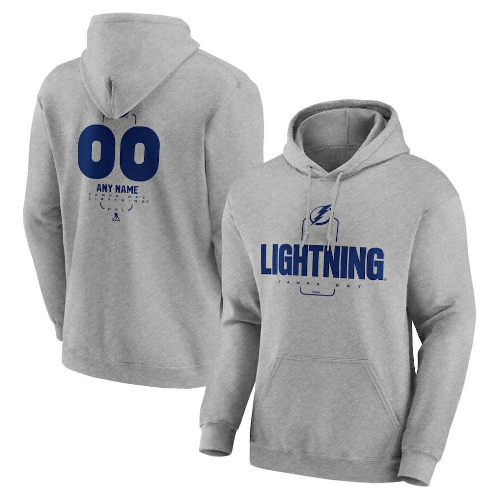 NHL,Custom Tampa Bay Lightning Personalized Name & Number Midfielder Pullover Hoodie - Gray