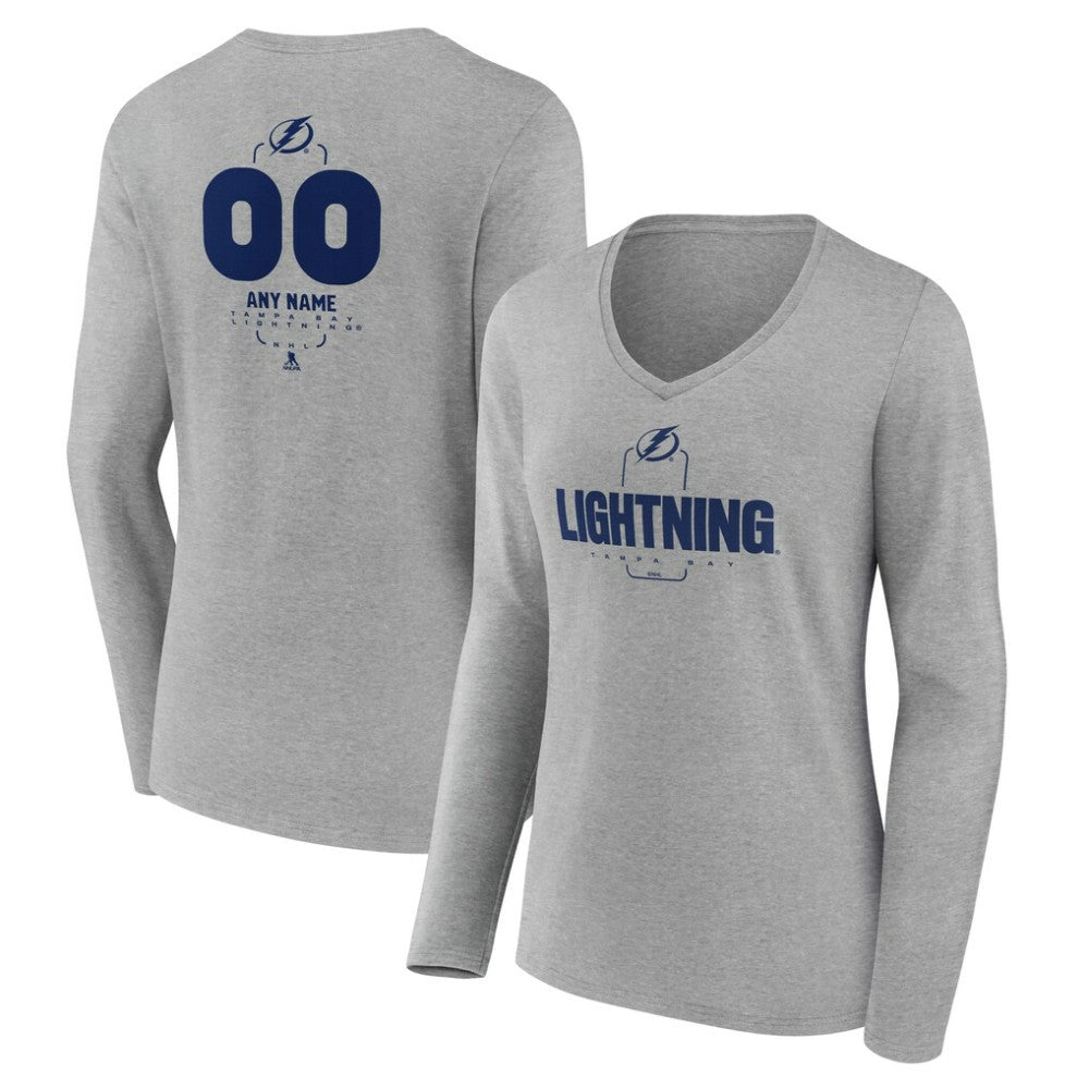 NHL,Custom Tampa Bay Lightning Women's Personalized Name & Number Midfielder Long Sleeve V-Neck T-Shirt - Gray