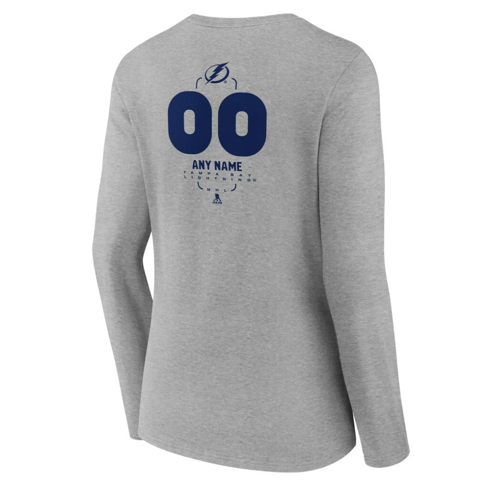 NHL,Custom Tampa Bay Lightning Women's Personalized Name & Number Midfielder Long Sleeve V-Neck T-Shirt - Gray