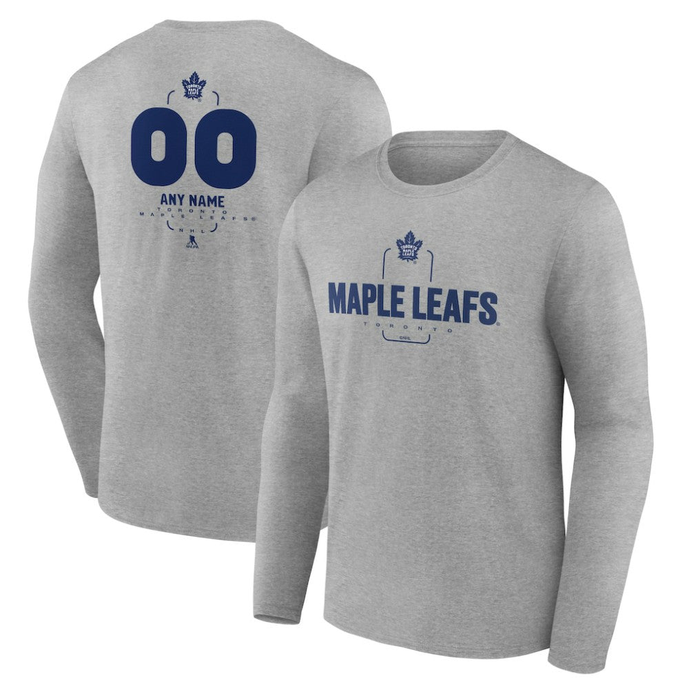NHL,Custom Toronto Maple Leafs Personalized Name & Number Midfielder Long Sleeve T-Shirt - Gray
