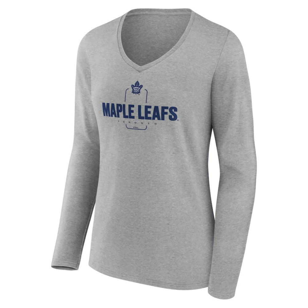 NHL,Custom Toronto Maple Leafs Women's Personalized Name & Number Midfielder Long Sleeve V-Neck T-Shirt - Gray