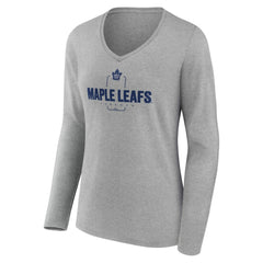 NHL,Custom Toronto Maple Leafs Women's Personalized Name & Number Midfielder Long Sleeve V-Neck T-Shirt - Gray