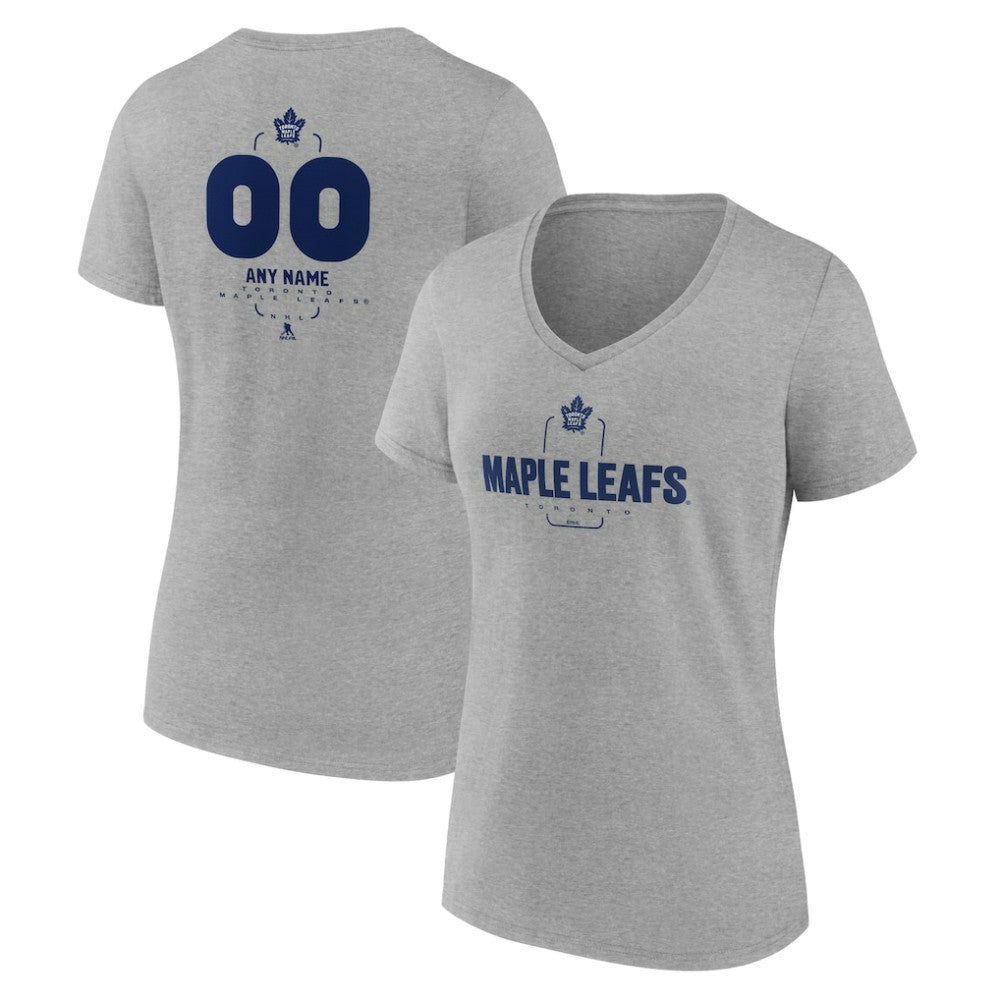 NHL,Custom Toronto Maple Leafs Women's Personalized Name & Number Midfielder V-Neck T-Shirt - Gray