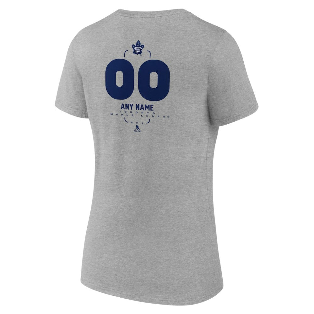 NHL,Custom Toronto Maple Leafs Women's Personalized Name & Number Midfielder V-Neck T-Shirt - Gray