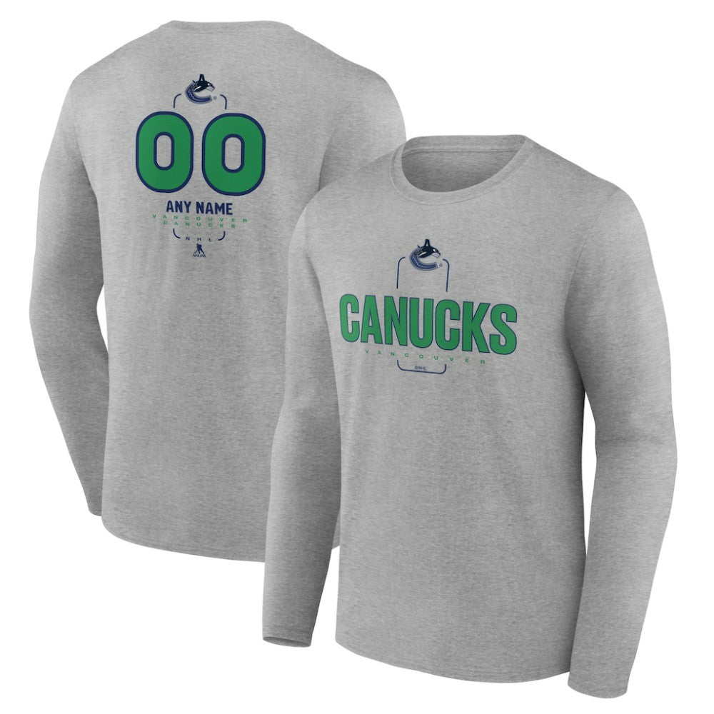 NHL,Custom Vancouver Canucks Personalized Name & Number Midfielder Long Sleeve T-Shirt - Gray