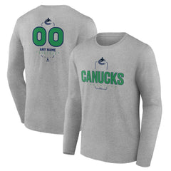 NHL,Custom Vancouver Canucks Personalized Name & Number Midfielder Long Sleeve T-Shirt - Gray