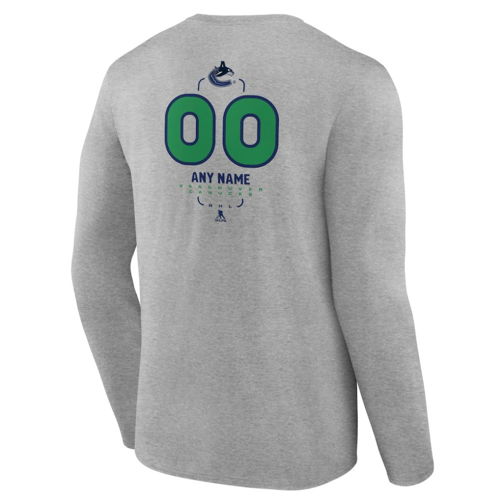 NHL,Custom Vancouver Canucks Personalized Name & Number Midfielder Long Sleeve T-Shirt - Gray