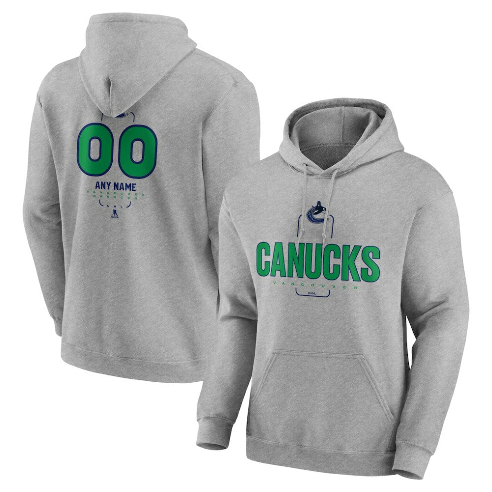 NHL,Custom Vancouver Canucks Personalized Name & Number Midfielder Pullover Hoodie - Gray